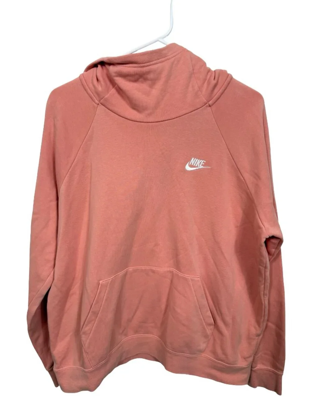 Nike Cowl Neck Hoodie Womens Large Peach Logo Fall Winter Fleece Comfy